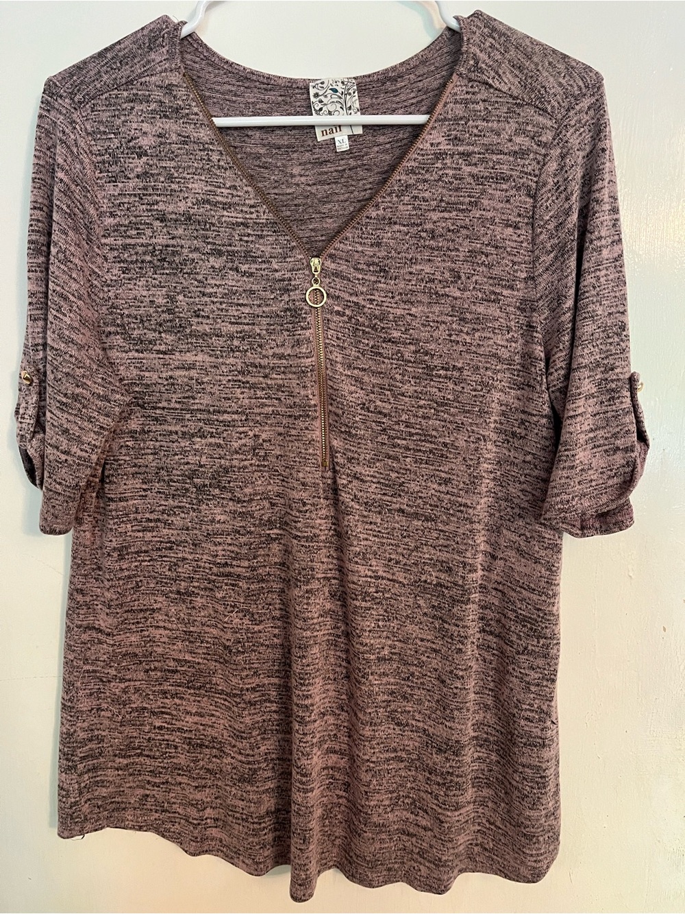 Mauve Heather Zip Front Top